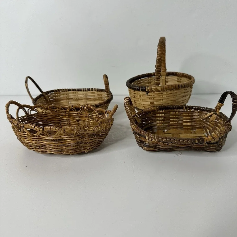 4 Miniature Handmade Woven‎ Baskets Doll Accessory Trinket Rustic Farmhouse 5